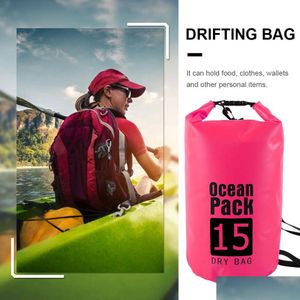 Outdoor Bags 10/15L Drybag Waterproof Swimming Bag Dry Sack For Kayaking Rafting Boating Fishing Gear Drop Delivery Sports Outdoors Dhbsu