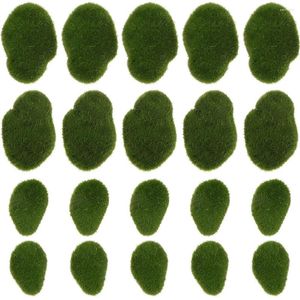 Decorative Flowers 24 Pcs Artificial Moss Stone Plant Micro Landscape Fake Rocks Stones Faux Flocking Ornament Mossy Green