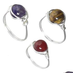 Solitaire Ring Wire Wrapped Gemstone Rings For Women Carnelian Rose Quartz Amethyst Tiger Eyes Drop Delivery Ot0Dq