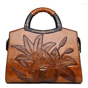 Bolsa designer de couro vintage crossbody sacos para mulheres estilo chinês gravação ombro mensageiro bolsas florais alta qualidade