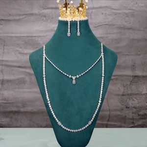 Collana Orecchini Set GIOIELLO 2 PZ Gioielli a catena lunga Zirconia cubica completa per le donne Festa di nozze di cristallo CZ di lusso