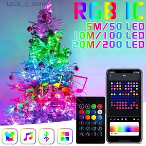 LED文字列5/10/20m RGBICクリスマスフェアリーライトアプリコントロール音楽Bluetooth Magic Leather String Waterproof Tree Lig YQ240401