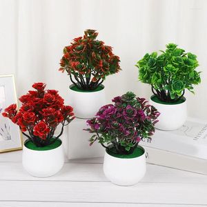 Decorative Flowers Artificial Flower Plant Potted Rose Bonsai Simulated Office Garden Desktop Ornament Decor Home Table Decoration