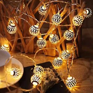 LED Strings 20Led Lights String Battery OperatedHollow Moroccan Balls Garland Fairy Lamps DIY Wedding Christmas Party Lighting Decoration YQ240401