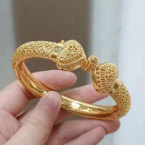 Bangles 24k Luxury Dubai Wedding Gold Color Bangles For Women Girls Heart Bride India Bangles Bracelets Jewelry Gift