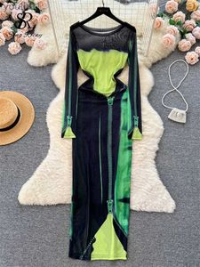 الفساتين غير الرسمية الأساسية Singreiny Fashion Mesh bress Zipper Print o الرقبة الأكمام الكاملة للنساء أمريكيات رجعية في الشارع الشارع