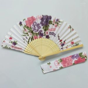 Dekorativa figurer Vintage Folding Hand Fan med BAG Bamboo Fabric Fans For Women Dance Gift Music Festival Föreställningar Bröllop