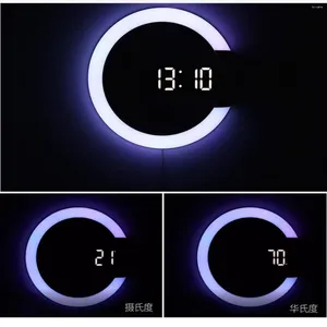 Masa saatleri duvar lambası colock uzaktan kumanda renkli LED ayna içi boş saat halkası ışık dijital alarm