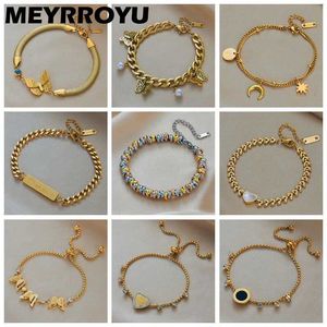 Chain MEYRROYU 316 Stainless Steel Retro Gold Metal Rod Charm Adjustable Bracelet Suitable for Womens Wedding Jewelry Beach Q240401