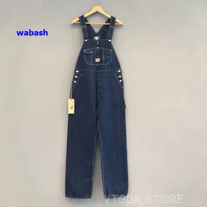 Herr jeans bob dong 40s tre-i-one wabash randiga overaller vintage hög rygg denim byxor retro byxor