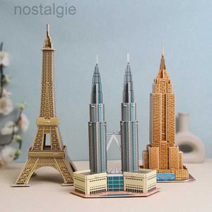 Blocks World Famous Buildings 3D Model Cardboard Puzzle for Children DIY Handmade Toys Desktop Decorations Kids Gift 240401