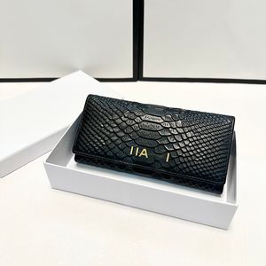 Bifold-Geldbörse aus Rindsleder, Alligatorleder, goldfarbene Hardware, Metallbeschriftung, luxuriöse Clutch-Tasche, Multifunktions-Geldbörse, Kartenhalter, Innenreißverschluss, Make-up-Taschen, Schwarz, 19 cm