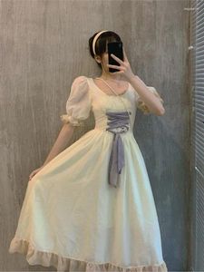 Party Kleider Frauen Sommer Vintage Französisch Gericht Quadrat Kragen Kleid 2024 Spitze Up Taille Fee Prinzessin Vestidos Elegantes Para Mujer