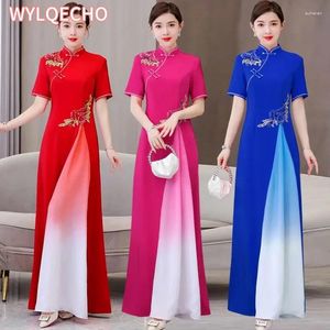 Abbigliamento etnico Cheongsam stile cinese Vietnam Aodai Abito ricamato Abiti tradizionali cinesi vintage Qipao orientali