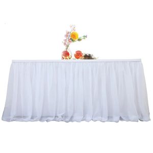 6ft White Tulle Table Skirt For Rectangle Round Table Ruffle Tutu Tablecloth For Wedding Baby Shower Birthday Party Table Decor 240315