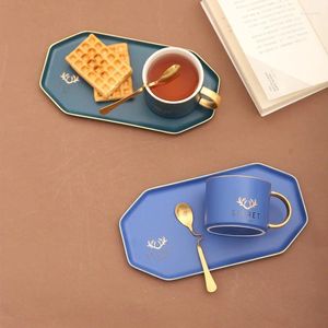 Cups Saucers Nordic Minimalist Ceramic Coffee Cup And Plate Set Golden Antler With Tray Spoon Net Red