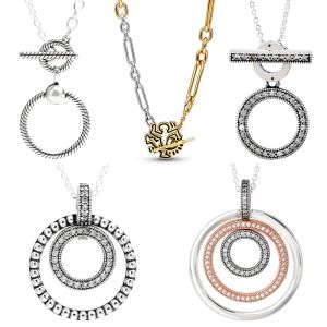 Necklaces Original Signature Pave & Beads O Pendant Hoop Tbar Line Art People Necklace For 925 Sterling Silver Charm Fashion Jewelry