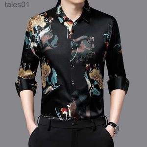 Männer Plus Tees Polos Männer Langarm Floral Seide Hemd 2023 Frühjahr Männlich Casual Blumen Kleid Shirts yq240401