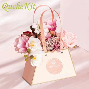 Present Wrap 4st Portable Flower Box Luxury Packaging Handy Bag Handbag Wedding Rose Party Boxes For Candy Birthday