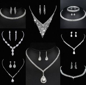 Värdefulla lab diamantsmycken Set Sterling Silver Wedding Halsbandörhängen för kvinnor Bridal Engagement Smycken Gift D9ns#