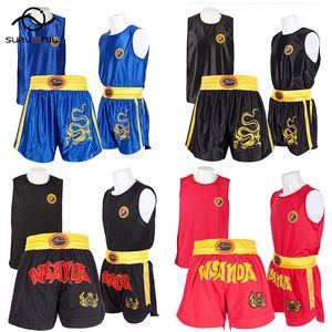 Muay Thai Shorts Mma t Shirt Kungfu Wushu Clothing Artial Arts Sanda Rashguard Bants Pants Men Women Kids Performance Costume 240318