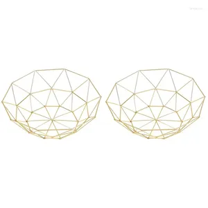 Plates 2X Metal Wire Fruit Basket Bowl Large Round Bread Storage Stand