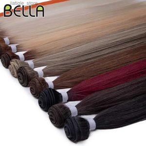 Synthetic Wigs Bella 26 inch Yaki Straight Hair s Salon Synthetic Hair Bundles High Temperature Fiber Ombre Blonde Hair Free Shipping Y240401