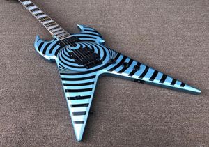 Rare Wylde Audio Odin Grail Phlham Blue Bullseye Flying V Electric Guitar MOP Large Block Inlay Black Hardware Grover Tuners Ch3997718