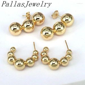 Orecchini a bottone 5 paia di palline rotonde con perline lisce per le donne 2024 Regalo di gioielli geometrici insoliti in metallo color oro
