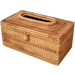 Pappersställ Rattan Tissue Box Elegant Home Decoration Handgjorda skrivbordsvävnadsbehållare Servikelagring Fodral 240327