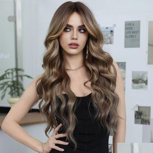 Lace Wigs Bronze Blonde Wig Female Fashion Long Curly Hair Eight Bangs Big Wave Chemical Fiber Fl Head Er Wavy Wholesale Ship Drop Del Dhfln