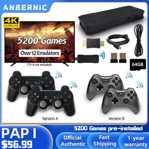 Konsoler Anbernic Pap I Wireless Retro Game Console Plug and Play Video Game Stick 4K Hdmioutput Dual 2.4G Wireless Controller för barn