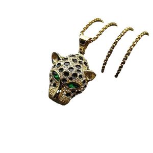 Iced Out Bling Leopard Head Pendants Halsband med guldfärg rostfritt stålkedja kubik zirkon män hiphop smycken gåva