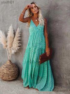 Grundlegende Casual Kleider Sommer Ärmellose Lange Frauen V-ausschnitt Spaghetti Strap Maxi Kleid Boho Backless Plissee Lose Strand Robe Femme yq240402