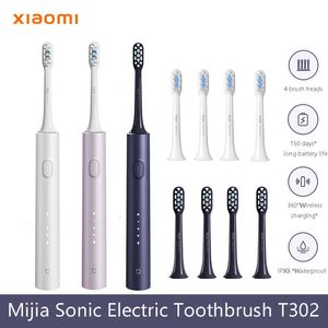 Mijia Sonic Spazzolino elettrico T302 3 colori 4 testine IPX8 Prova di acqua 360 ° Modalità di ricarica wireless Pulizia dei denti 240329