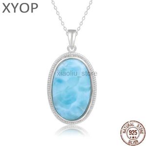 Pendanthalsband 925 Sterling Silver Jewelry Gifts Classic Pendant Necklace Natural Precious Larimar Retro Woman Oval Charm Rhodium Plated Gold 240401