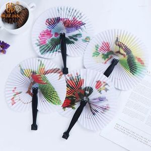 Dekorativa figurer 1CPS Fan Chic Female Handheld Chinese Pocket Folding Hand Round Circle Printed Paper Party Decor Gift Color Random