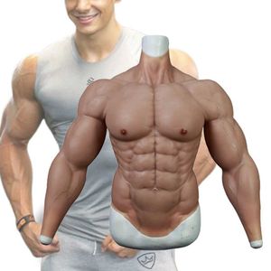 Almofada de peito atualizado enorme corpo muscular de silicone terno com braços para masculino realista falso barriga forma macho músculo homens cosplay trajes 240330