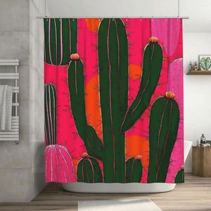 Tende da doccia Illustrazione grafica di cactus in verde rosa e arancione Tenda 72x72 pollici con ganci Modello fai da te Protezione della privacy