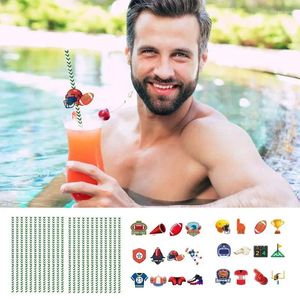 Disposable Cups Straws 24pcs Party Decoration Football Themed Birthday Baby Shower Supplies Multipurpose Juice Coffee Shop Drink