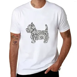Regatas masculinas Westie preto e branco Zentangle camiseta homem bonito camisas curtas pesadas para homens