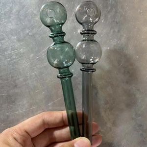 Thick pyrex double balls glass oil burner pipes colorful straw straight tube dry herb tobacco hand pipe airflow smoking accessories water bubbler bong