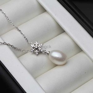 Hänghalsband verkliga sötvatten naturliga pärlhänge för kvinnorwedding trendig snö 925 sterling silver hänge halsband kedja 45 cm 240330