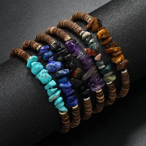 Natural Gem Stone Bracelet Irregular Crystal Chip Quartz Amethyst Beads coconut shell Bracelets Bangles for Women