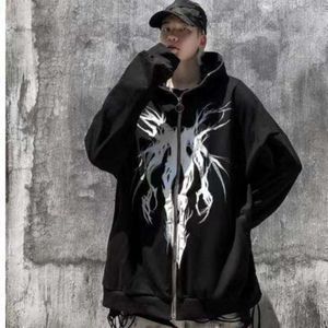 Ungdomsgotisk hoodie trendig vår och hösten ny dragkedja tröja för mäns överdimensionerade hoodies