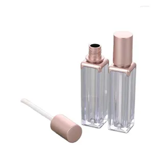 Aufbewahrungsflaschen, 5 ml, Make-up, Lippenhonig, nachfüllbare Flasche, quadratisch, luxuriös, transparent, Kosmetikbehälter, runder Roségold-Deckel, leere Kunststoff-Glanzröhrchen