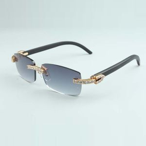 Hochwertige XL-Sonnenbrille mit Diamanten im heißen Verkauf, schwarze Bügel aus Naturholz, B-3524012-h, für Unisex, Größe: 56–18–135 mm