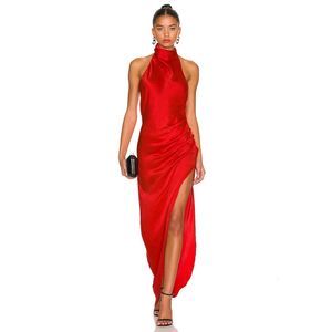 Sexy Evening Dress Backless Side Slit High Collar Asymmetrical Gowns for Women Sleeveless Pleats Column Prom Dresses 240401