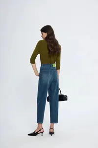 Damen-Jeans, Frühling, hohe Taille, Retro, verwaschenes Blau, gerade