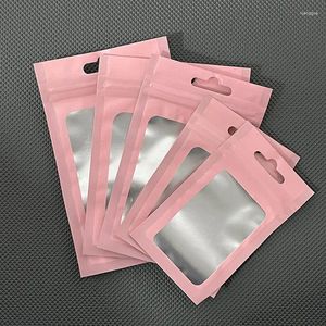 Gift Wrap Front Clear Self Sealing Bag Aluminium Film Visual Hanging Hole Packaging Påsar smycken Telefonfodral Förpackning SEAL -blixtlåsfärger
